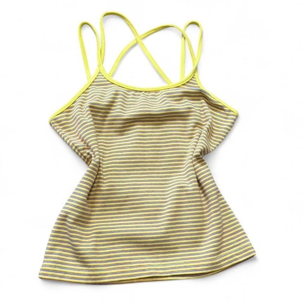 Vintage Y2K Reference Point Striped Yellow & Blue Strappy Cami Top, Women's Sz M